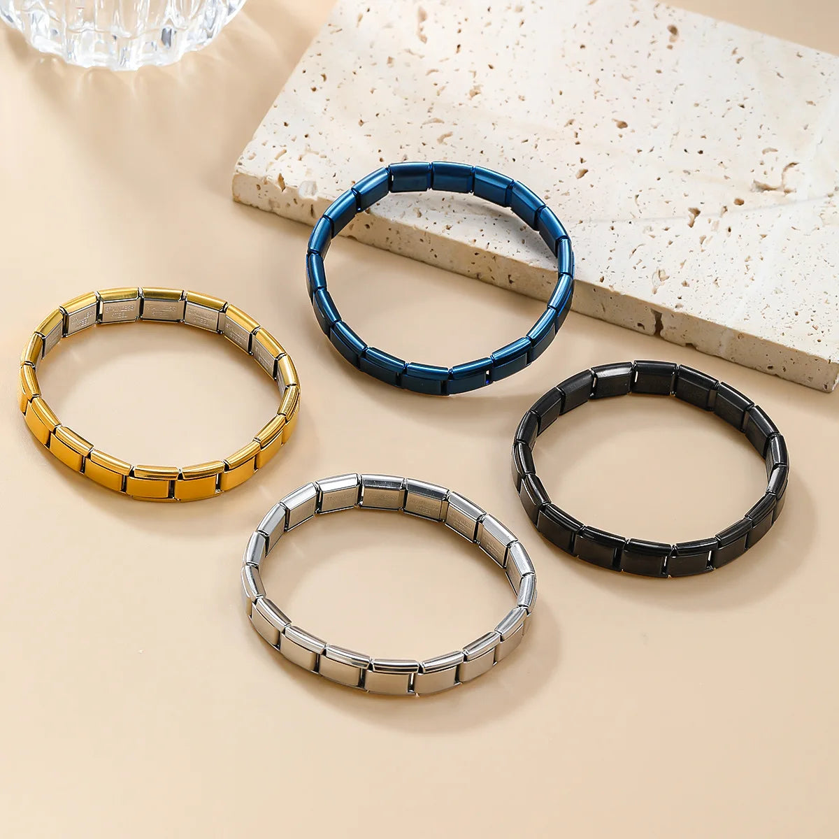 Trendy Square Italy Stainless Steel Bracelets For Women Men HipHop Metal Italian Modules Stretchable Gift Birthday Party Jewelry. Limited stock available.