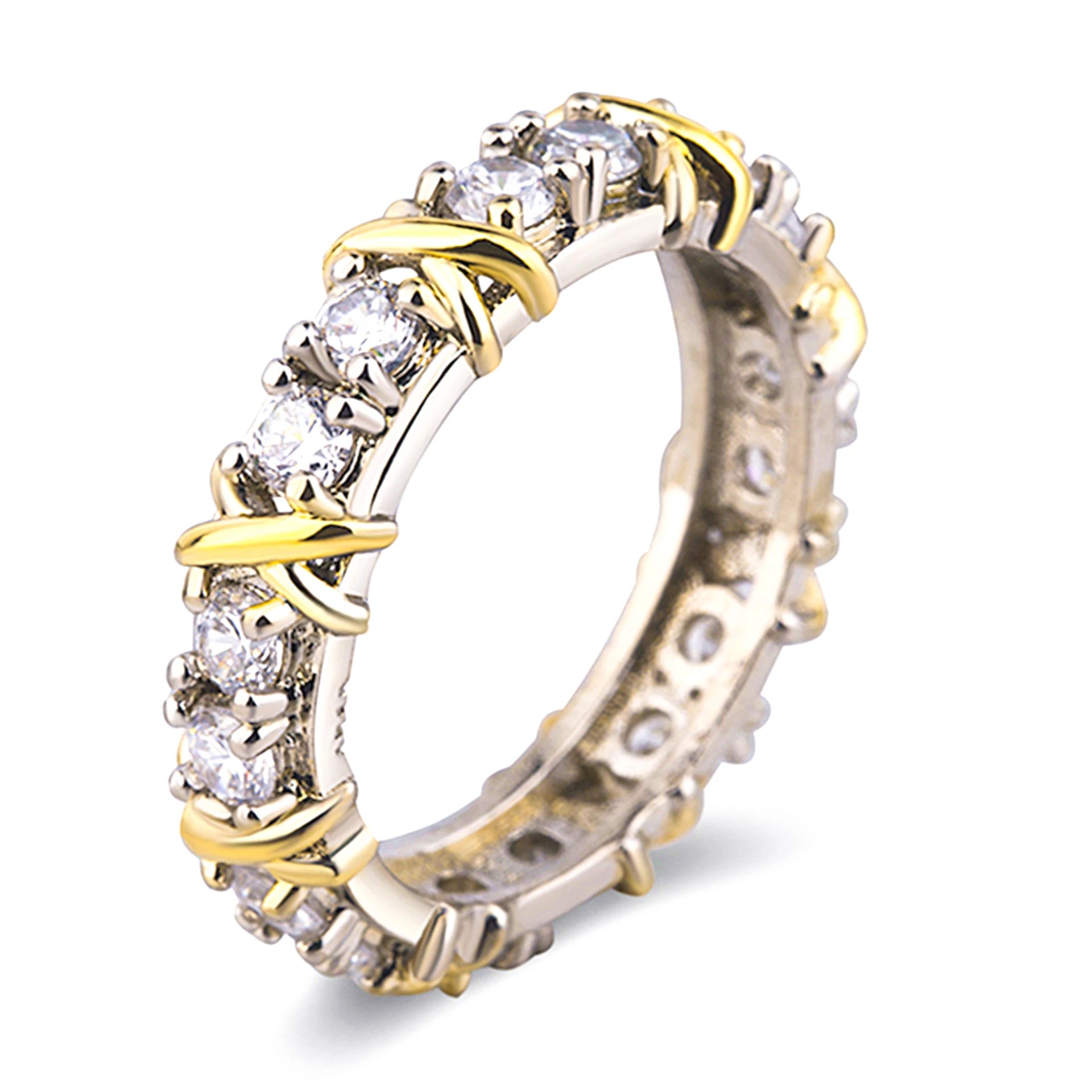 Two-tone Cross Hollow Rhinestones Ring in Two Colors Accessory For Events, Parties, And Daily Wear