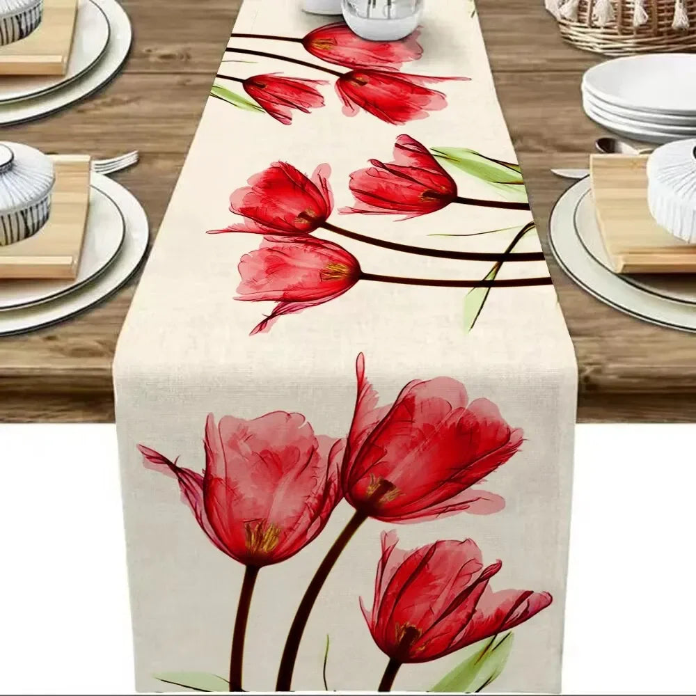 Tulip Linen Table Rustic Farmhouse Style Table Runner 13X70 Inch, Kitchen Dining Table Decoration Indoor Outdoor