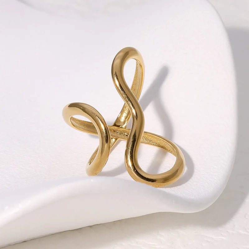 18K Gold Plated Open Ring | Trendy Stainless Steel Jewelry for Women Stainless Steel Waterproof Open Ring Personality Charms PVD Real Gold 18K Plated Trendy Jewelry for Women