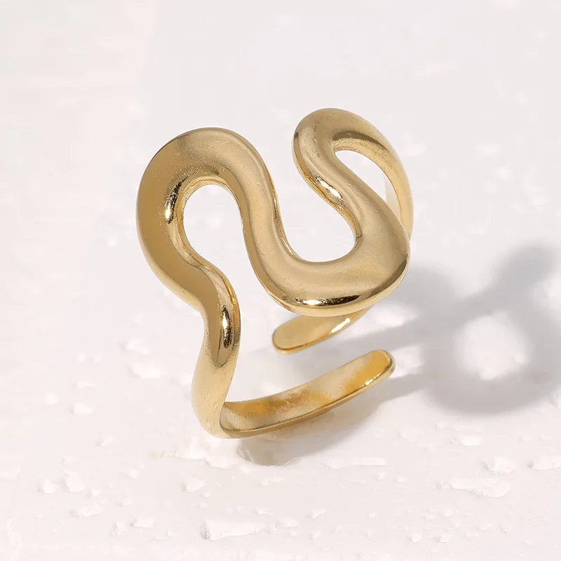 18K Gold Plated Open Ring | Trendy Stainless Steel Jewelry for Women Stainless Steel Waterproof Open Ring Personality Charms PVD Real Gold 18K Plated Trendy Jewelry for Women
