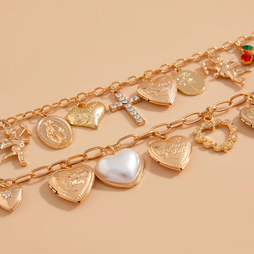 Ingemark Fashionable 2Pcs/Set Punk Classic Metal Chain Necklace for Women Vintage Love Heart Rhinestone Cross Pendant New Year Jewelry Gift. Limited stock available.