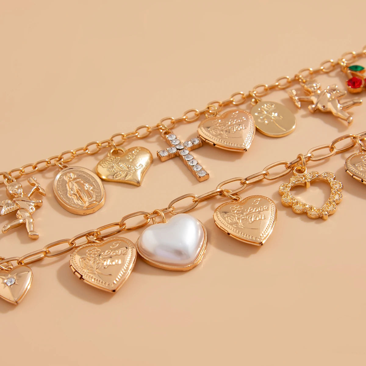 Ingemark Fashionable 2Pcs/Set Punk Classic Metal Chain Necklace for Women Vintage Love Heart Rhinestone Cross Pendant New Year Jewelry Gift. Limited stock available.