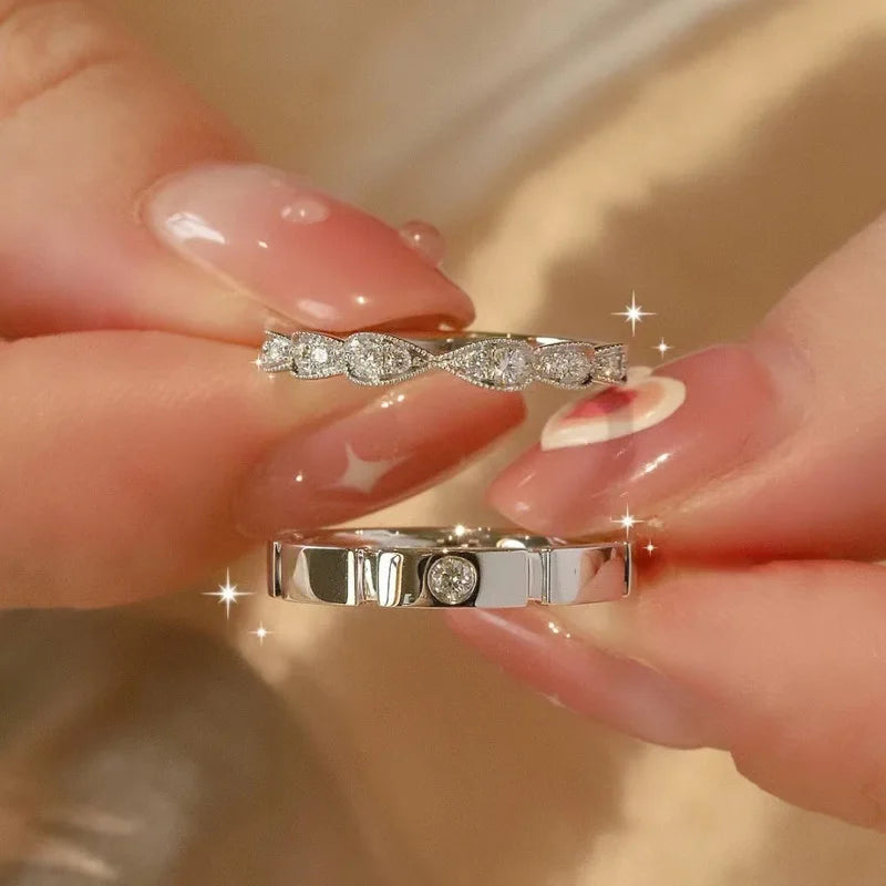 New Trendy Luxury Couple Rings for Women Men Dazzling Square Zirconia Delicate Ring Wedding Valentine's Day Romantic Jewelry