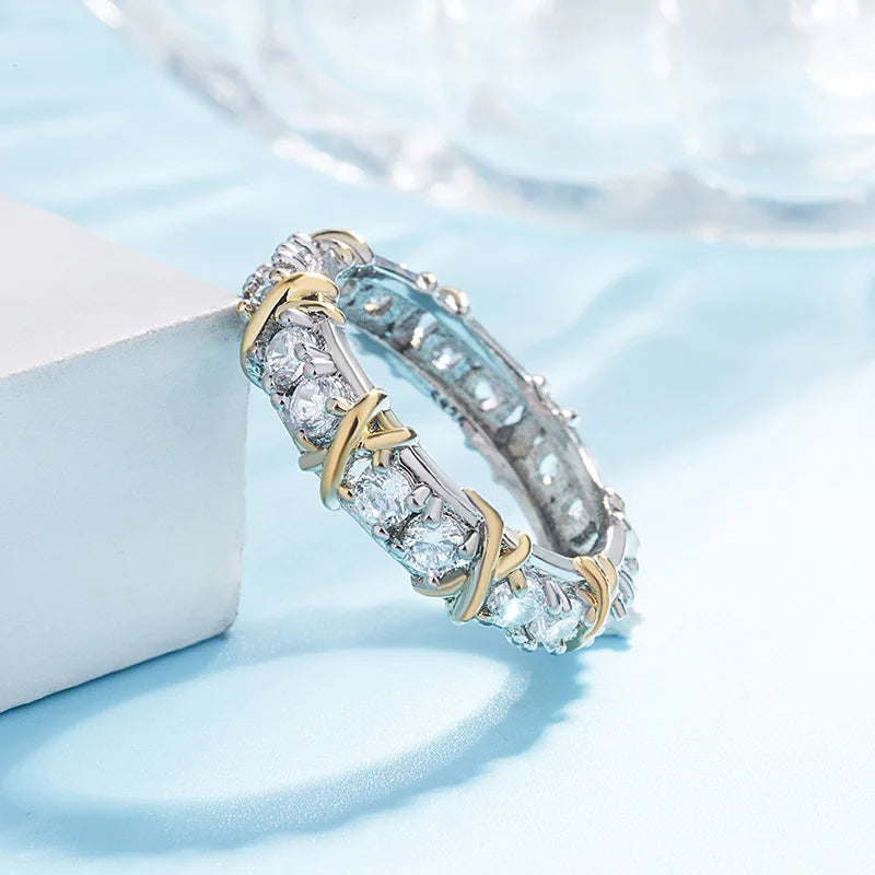Two-tone Cross Hollow Rhinestones Ring in Two Colors Accessory For Events, Parties, And Daily Wear