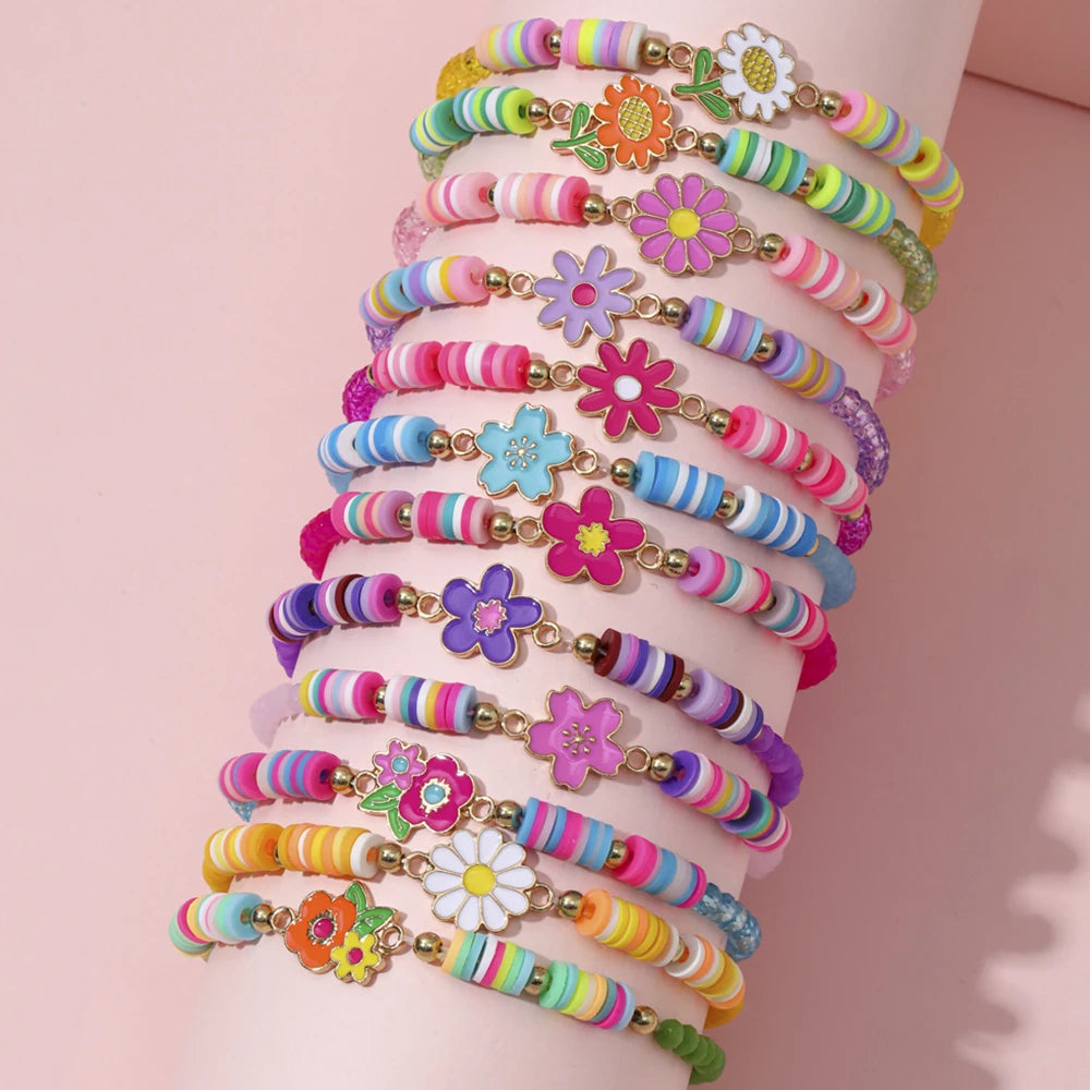 12Pcs/set Adorable Unicorn Cat Flower Charm Elastic Handmade Beaded Bracelets for Women Girls Birthday Party Jewelry Friendship Gift. Limited stock available.