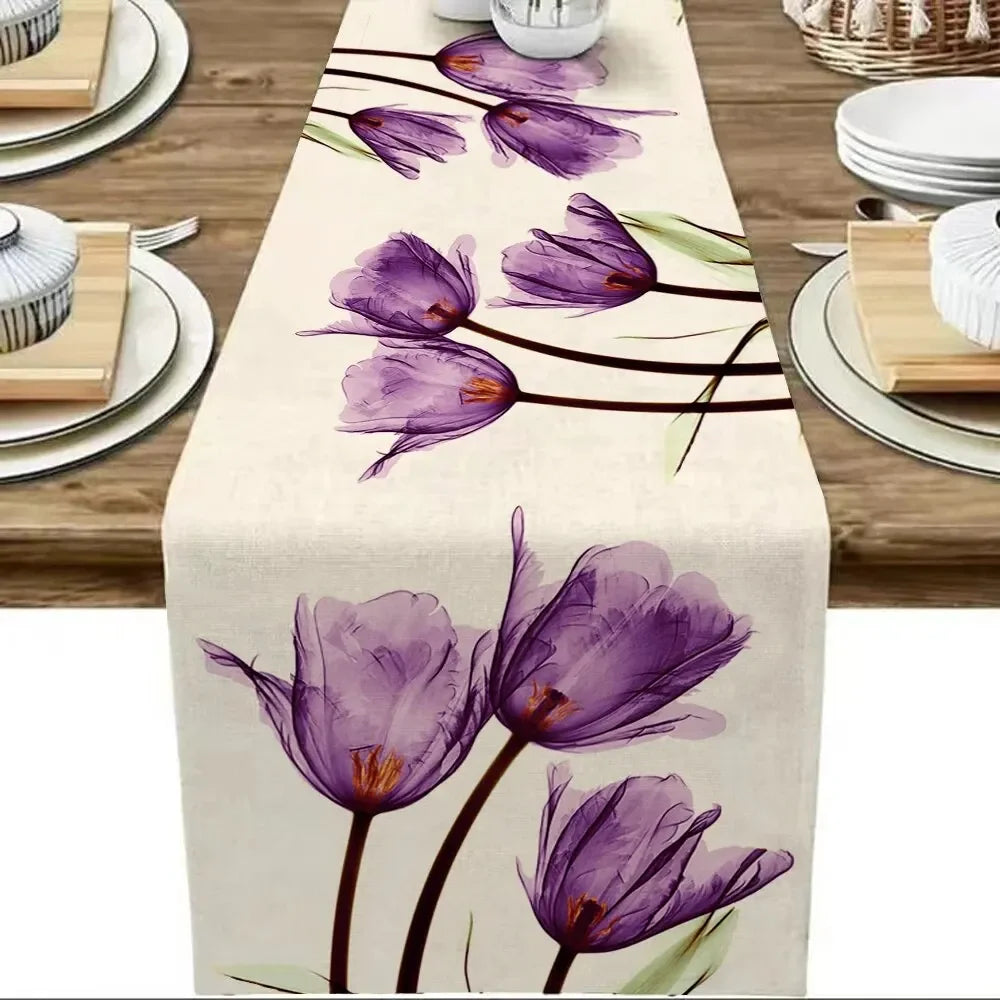 Tulip Linen Table Rustic Farmhouse Style Table Runner 13X70 Inch, Kitchen Dining Table Decoration Indoor Outdoor