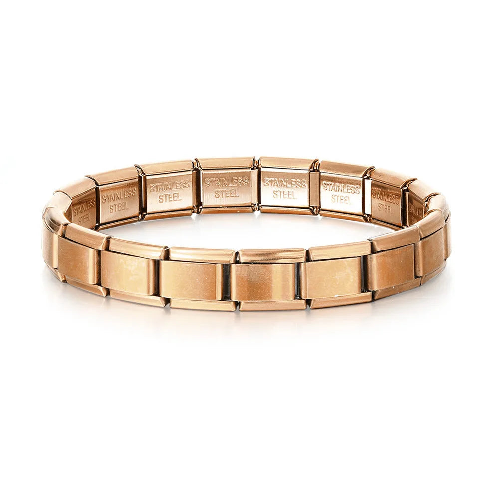 Trendy Square Italy Stainless Steel Bracelets For Women Men HipHop Metal Italian Modules Stretchable Gift Birthday Party Jewelry. Limited stock available.