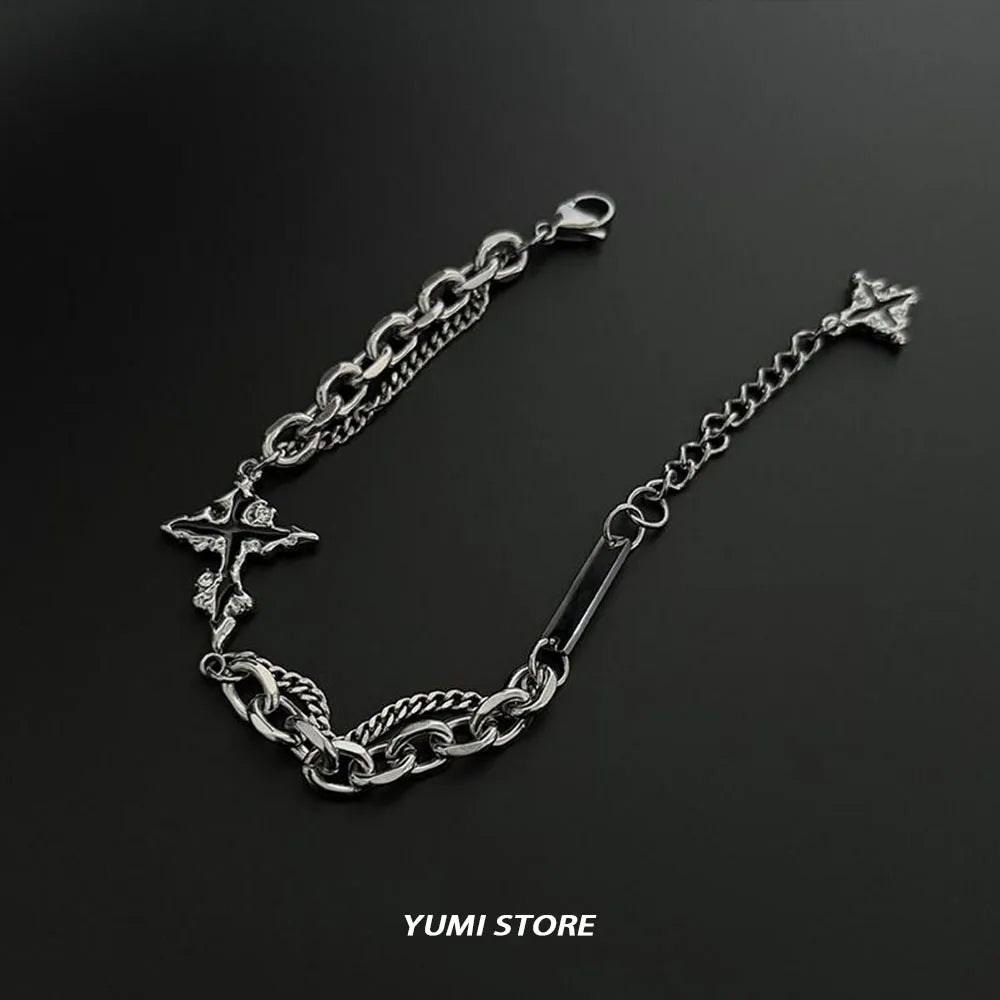 Retro Flame Cross Bracelet For Men Woman Hip Hop Titanium Steel Splice Chain Charm Unisex Jewelry Cool Kpop Luxury Accessories. Limited stock available.