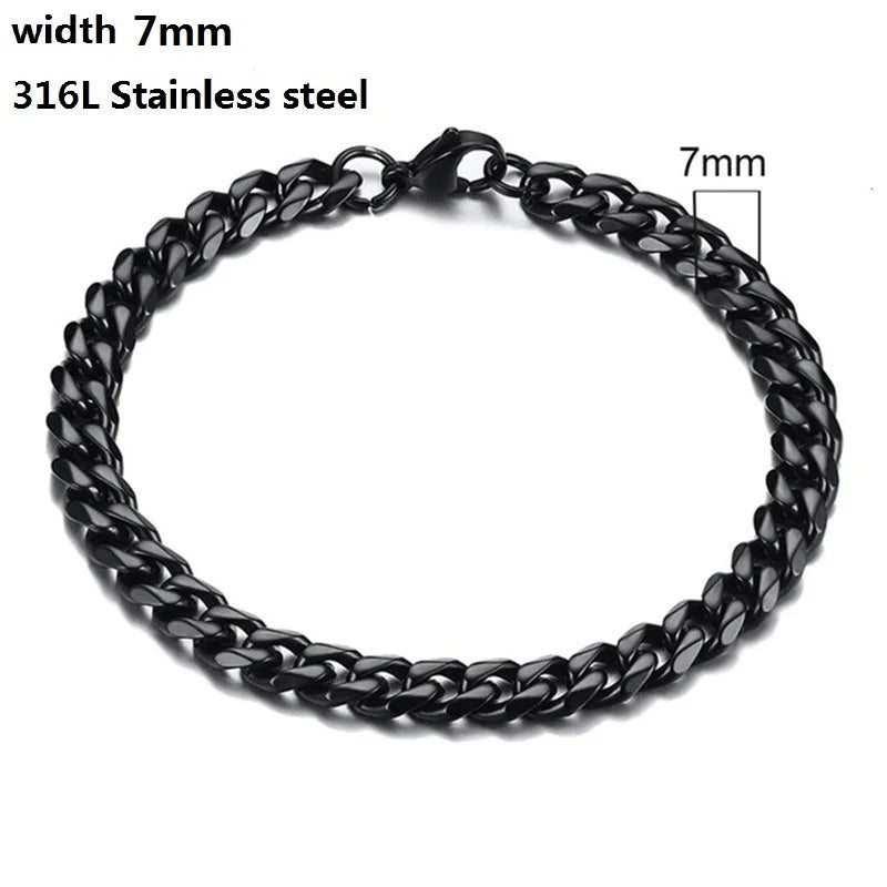 316L Unique Stainless Steel Cuban Chain Bracelet for Men Women Figaro  Vintage Metal Viking Kpop Pulseras Emo Cute Luxury Jewelry Gift. Limited stock available.