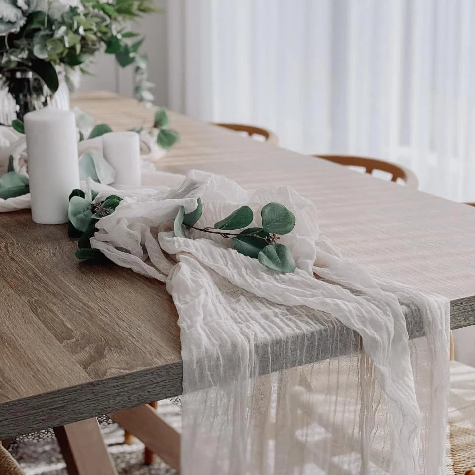 Semi-Sheer Gauze Table Runner Sage Cheesecloth Table Setting Dining Vintage Wedding Party Christmas Banquets Arches Cake Decor