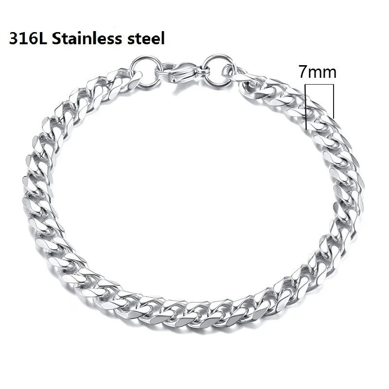 316L Unique Stainless Steel Cuban Chain Bracelet for Men Women Figaro  Vintage Metal Viking Kpop Pulseras Emo Cute Luxury Jewelry Gift. Limited stock available.