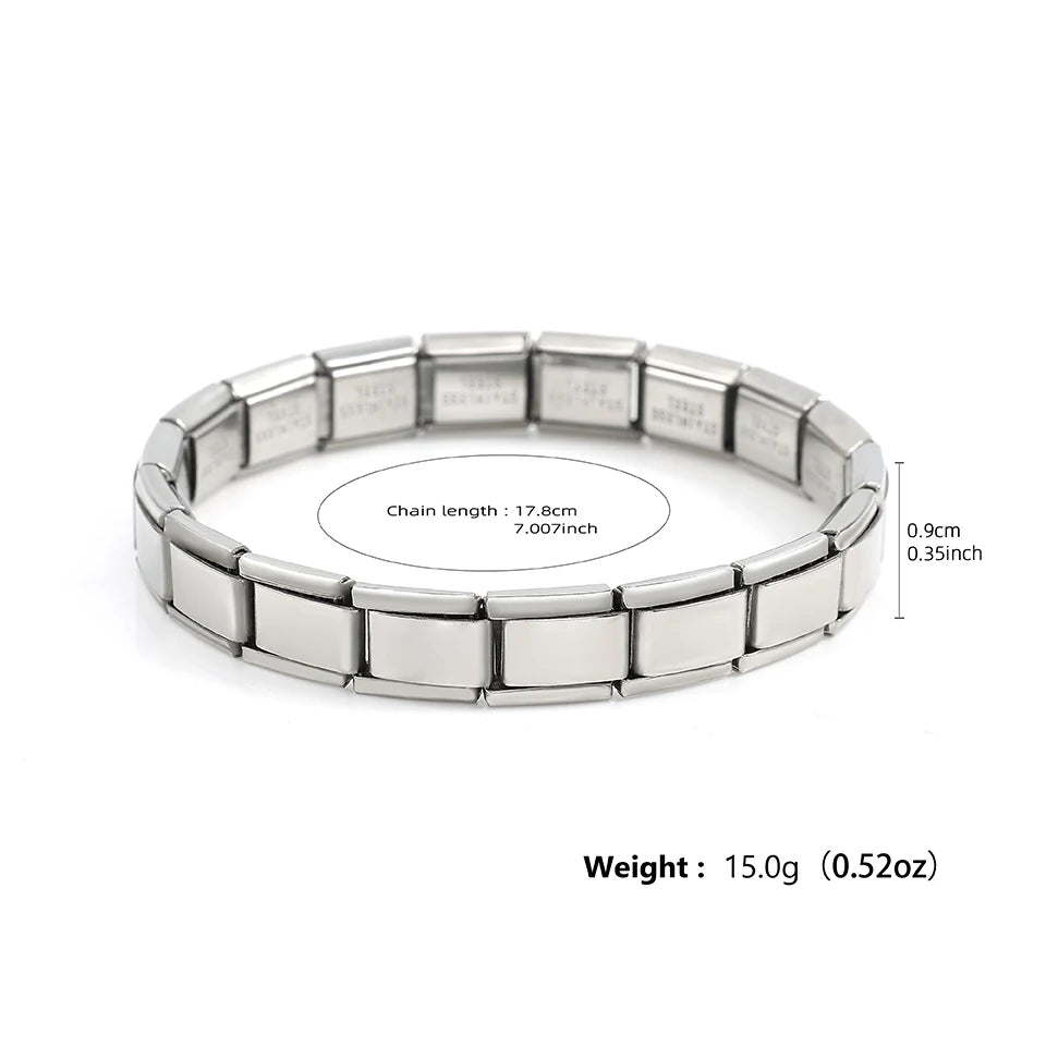 Trendy Square Italy Stainless Steel Bracelets For Women Men HipHop Metal Italian Modules Stretchable Gift Birthday Party Jewelry. Limited stock available.