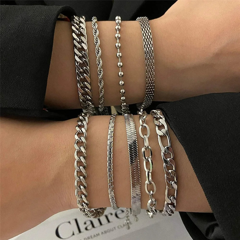 316L Unique Stainless Steel Cuban Chain Bracelet for Men Women Figaro  Vintage Metal Viking Kpop Pulseras Emo Cute Luxury Jewelry Gift. Limited stock available.