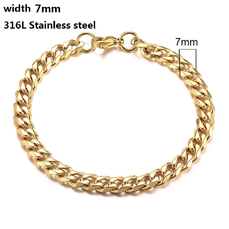 316L Unique Stainless Steel Cuban Chain Bracelet for Men Women Figaro  Vintage Metal Viking Kpop Pulseras Emo Cute Luxury Jewelry Gift. Limited stock available.