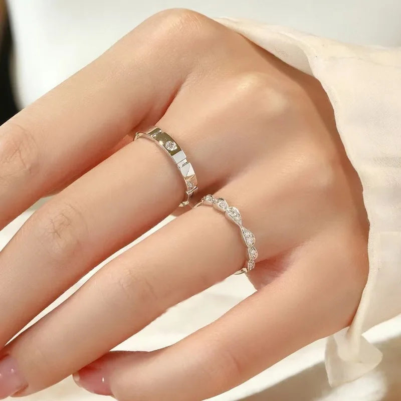New Trendy Luxury Couple Rings for Women Men Dazzling Square Zirconia Delicate Ring Wedding Valentine's Day Romantic Jewelry