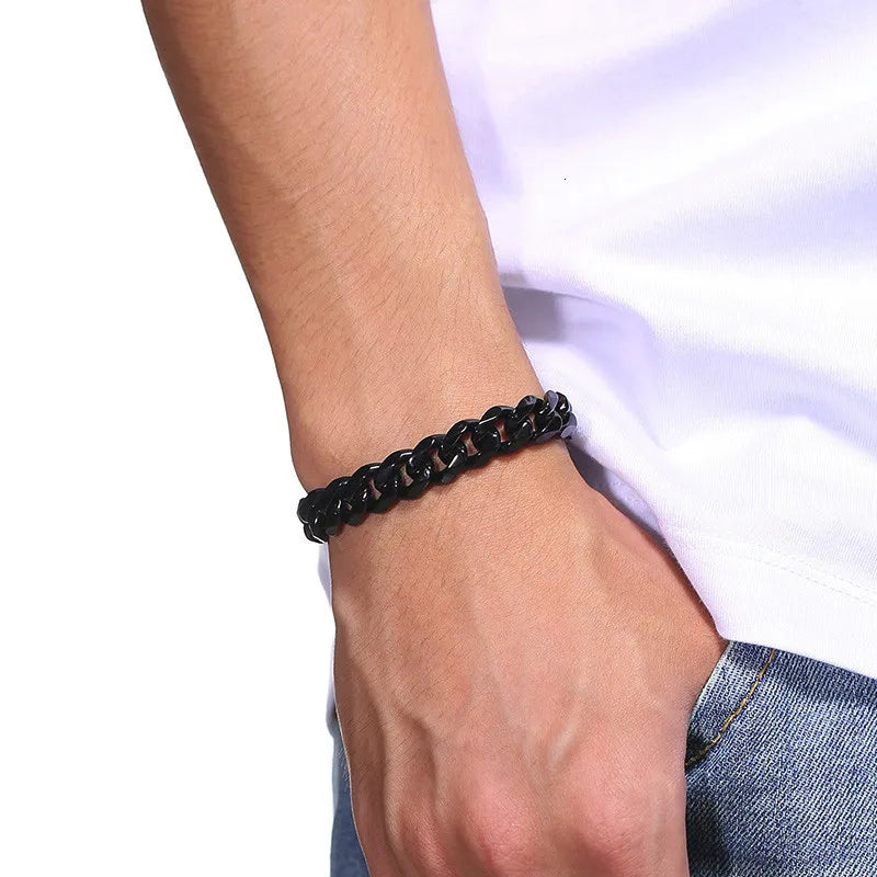 316L Unique Stainless Steel Cuban Chain Bracelet for Men Women Figaro  Vintage Metal Viking Kpop Pulseras Emo Cute Luxury Jewelry Gift. Limited stock available.