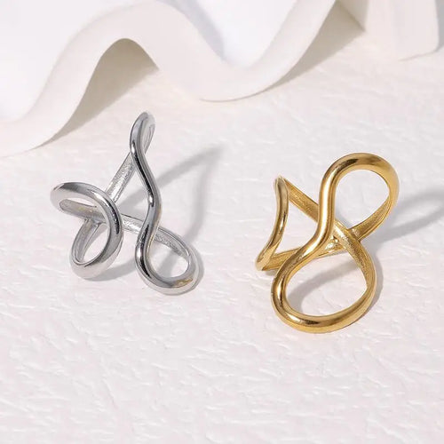 18K Gold Plated Open Ring | Trendy Stainless Steel Jewelry for Women Stainless Steel Waterproof Open Ring Personality Charms PVD Real Gold 18K Plated Trendy Jewelry for Women