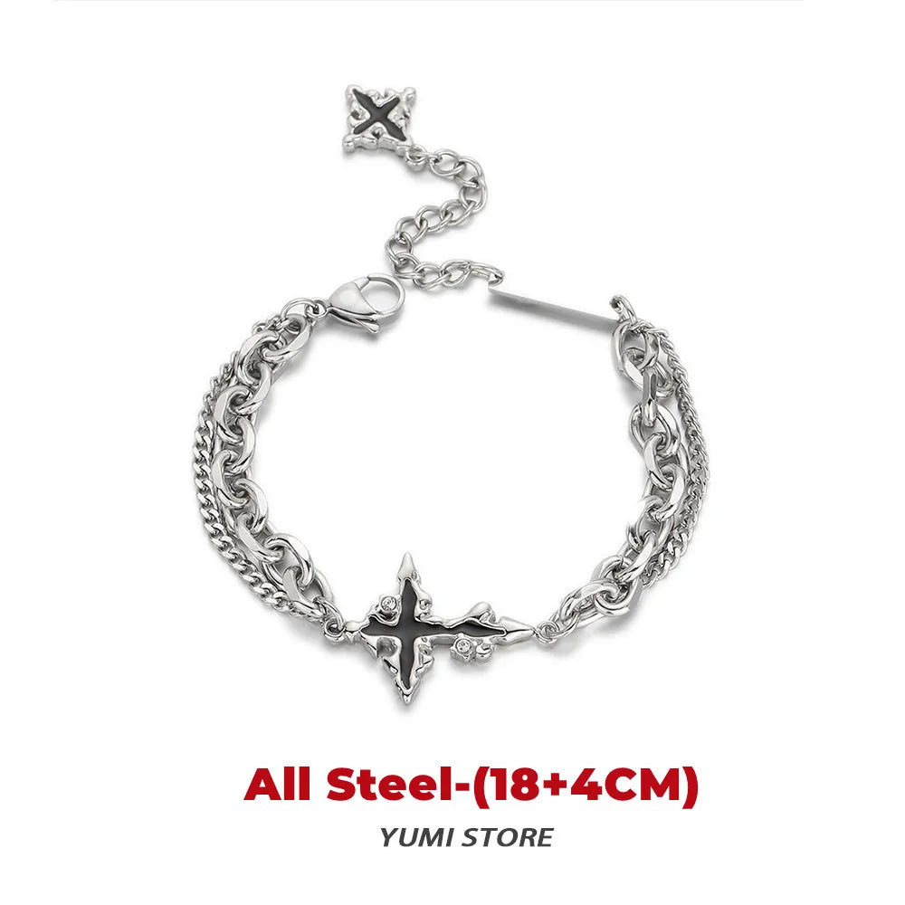 Retro Flame Cross Bracelet For Men Woman Hip Hop Titanium Steel Splice Chain Charm Unisex Jewelry Cool Kpop Luxury Accessories. Limited stock available.