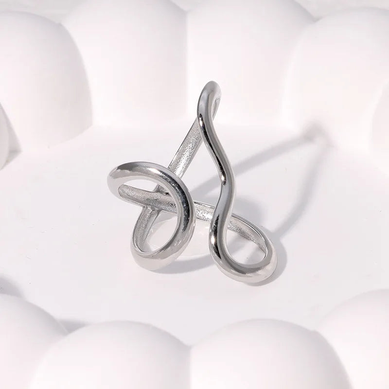 18K Gold Plated Open Ring | Trendy Stainless Steel Jewelry for Women Stainless Steel Waterproof Open Ring Personality Charms PVD Real Gold 18K Plated Trendy Jewelry for Women