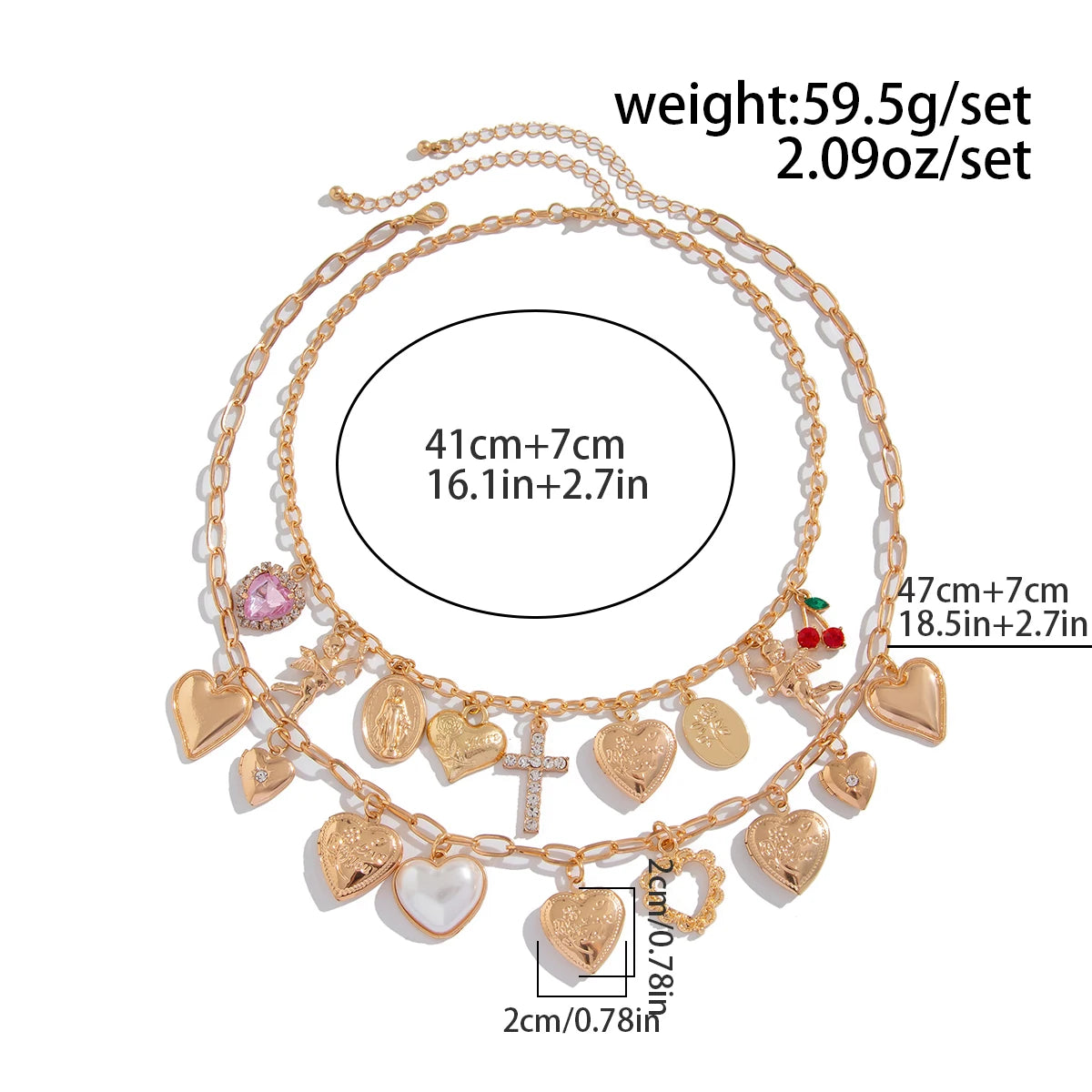 Ingemark Fashionable 2Pcs/Set Punk Classic Metal Chain Necklace for Women Vintage Love Heart Rhinestone Cross Pendant New Year Jewelry Gift. Limited stock available.