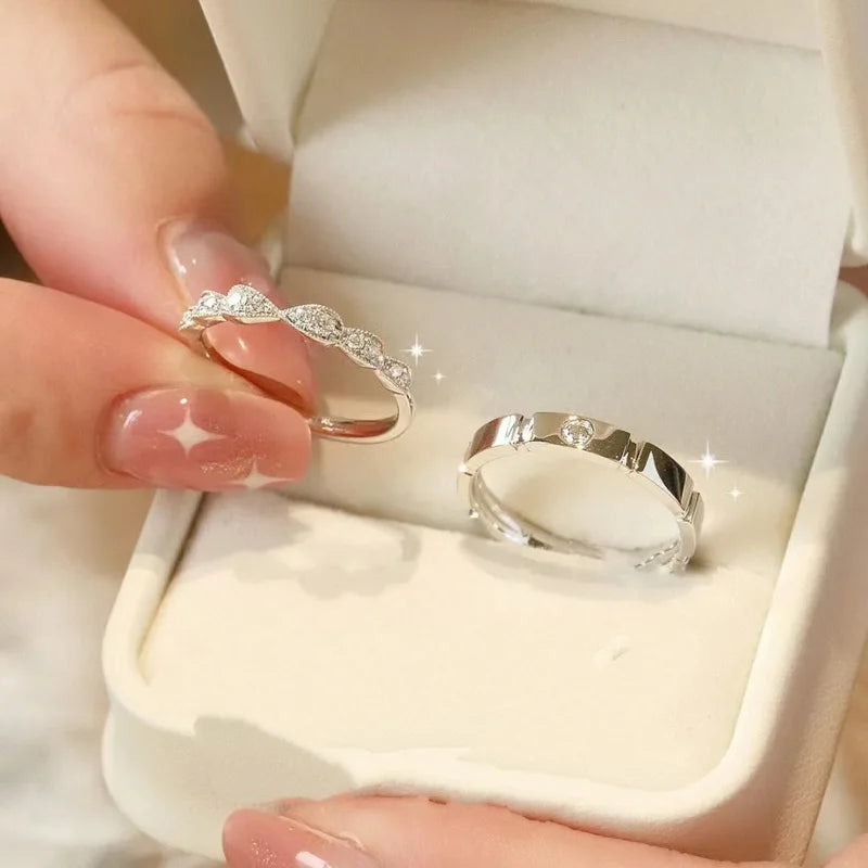 New Trendy Luxury Couple Rings for Women Men Dazzling Square Zirconia Delicate Ring Wedding Valentine's Day Romantic Jewelry