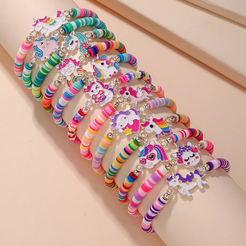 12Pcs/set Adorable Unicorn Cat Flower Charm Elastic Handmade Beaded Bracelets for Women Girls Birthday Party Jewelry Friendship Gift. Limited stock available.