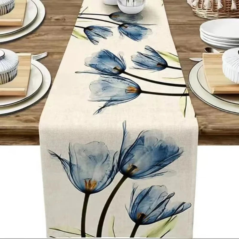 Tulip Linen Table Rustic Farmhouse Style Table Runner 13X70 Inch, Kitchen Dining Table Decoration Indoor Outdoor