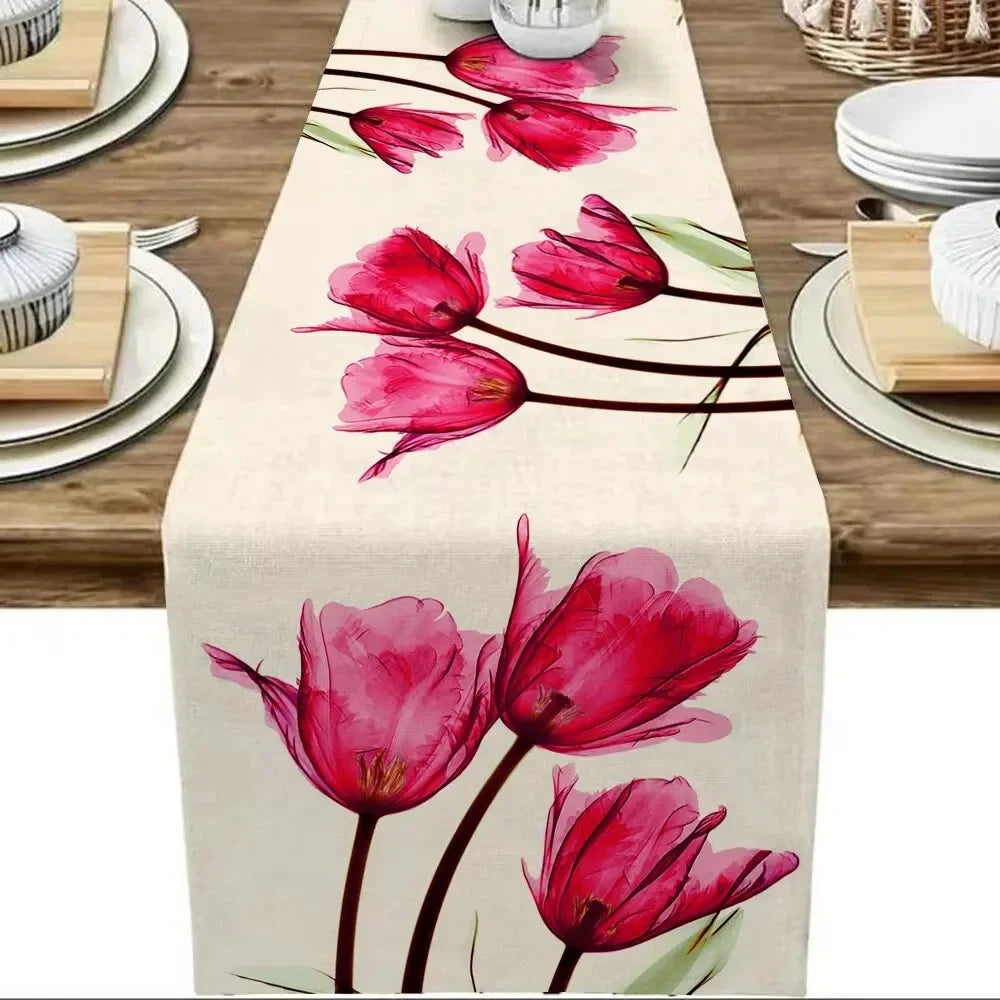 Tulip Linen Table Rustic Farmhouse Style Table Runner 13X70 Inch, Kitchen Dining Table Decoration Indoor Outdoor