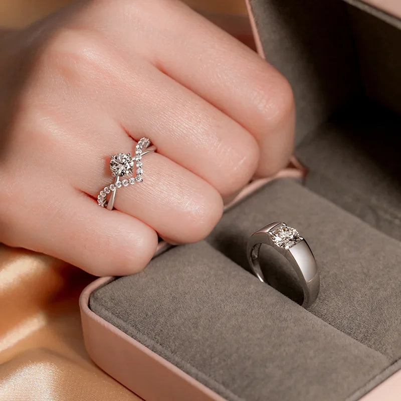 New Trendy Luxury Couple Rings for Women Men Dazzling Square Zirconia Delicate Ring Wedding Valentine's Day Romantic Jewelry