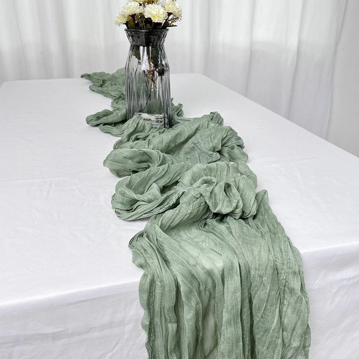 Semi-Sheer Gauze Table Runner Sage Cheesecloth Table Setting Dining Vintage Wedding Party Christmas Banquets Arches Cake Decor