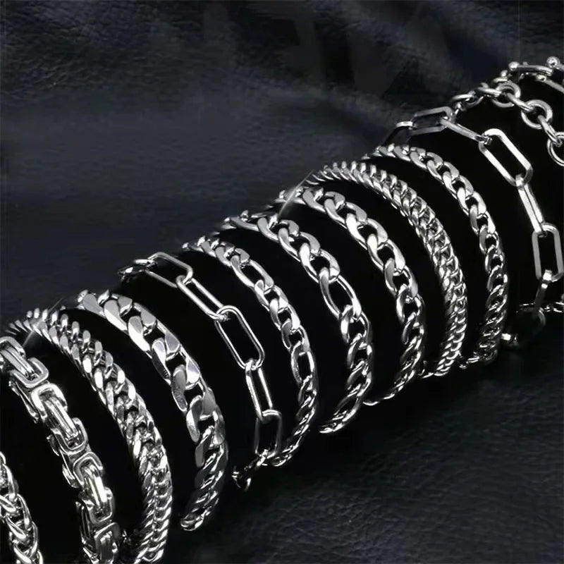 316L Unique Stainless Steel Cuban Chain Bracelet for Men Women Figaro  Vintage Metal Viking Kpop Pulseras Emo Cute Luxury Jewelry Gift. Limited stock available.