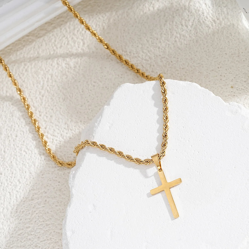 Beautiful Stainless Steel Cross Pendant Necklace for Men Women Minimalist Gold Color Jewelry Male Female Necklaces Chokers Gifts 2024. Limited stock available.