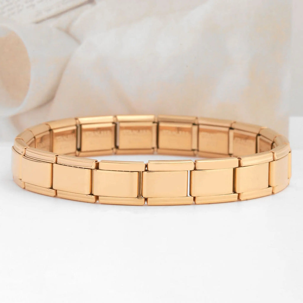 Trendy Square Italy Stainless Steel Bracelets For Women Men HipHop Metal Italian Modules Stretchable Gift Birthday Party Jewelry. Limited stock available.
