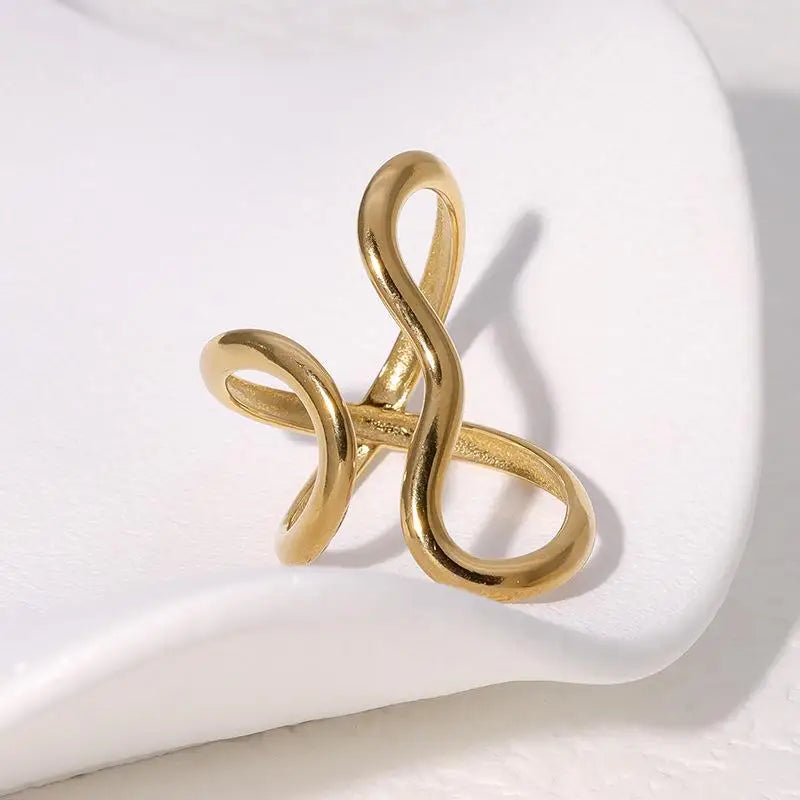 18K Gold Plated Open Ring | Trendy Stainless Steel Jewelry for Women Stainless Steel Waterproof Open Ring Personality Charms PVD Real Gold 18K Plated Trendy Jewelry for Women