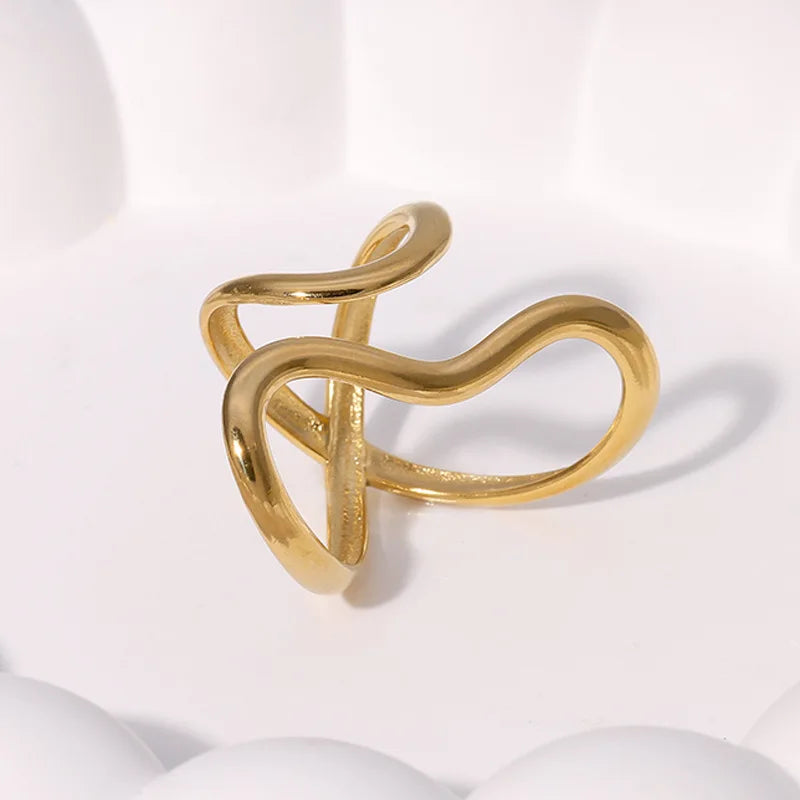 18K Gold Plated Open Ring | Trendy Stainless Steel Jewelry for Women Stainless Steel Waterproof Open Ring Personality Charms PVD Real Gold 18K Plated Trendy Jewelry for Women
