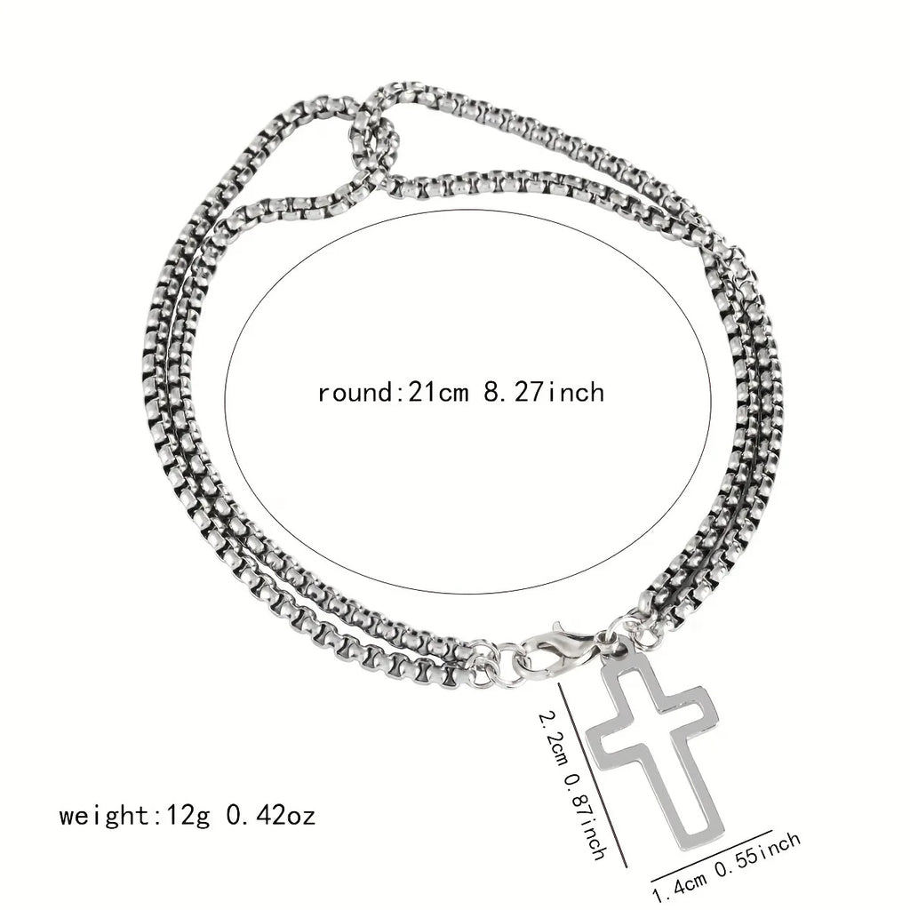 Men's Fashion Double Chain Cross Hollow Wrist Bracelet Lobster Claw Buckle Stainless Steel Bracelet Hip Hop Punk Party Jewelry. Limited stock available.