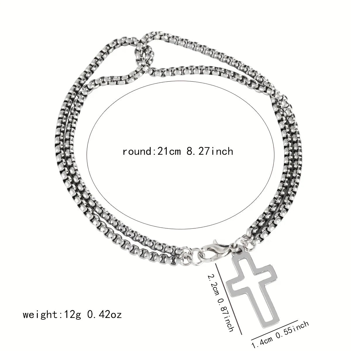 Men's Fashion Double Chain Cross Hollow Wrist Bracelet Lobster Claw Buckle Stainless Steel Bracelet Hip Hop Punk Party Jewelry. Limited stock available.