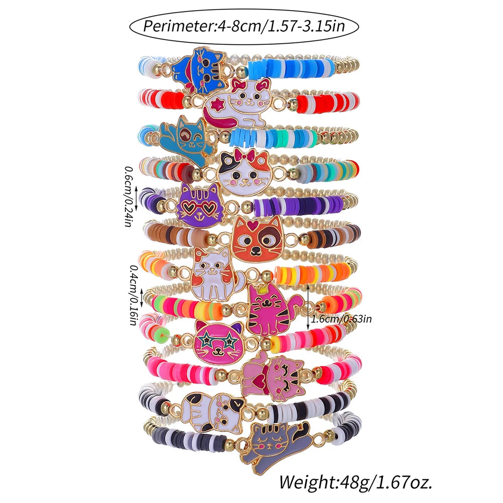 12Pcs/set Adorable Unicorn Cat Flower Charm Elastic Handmade Beaded Bracelets for Women Girls Birthday Party Jewelry Friendship Gift. Limited stock available.