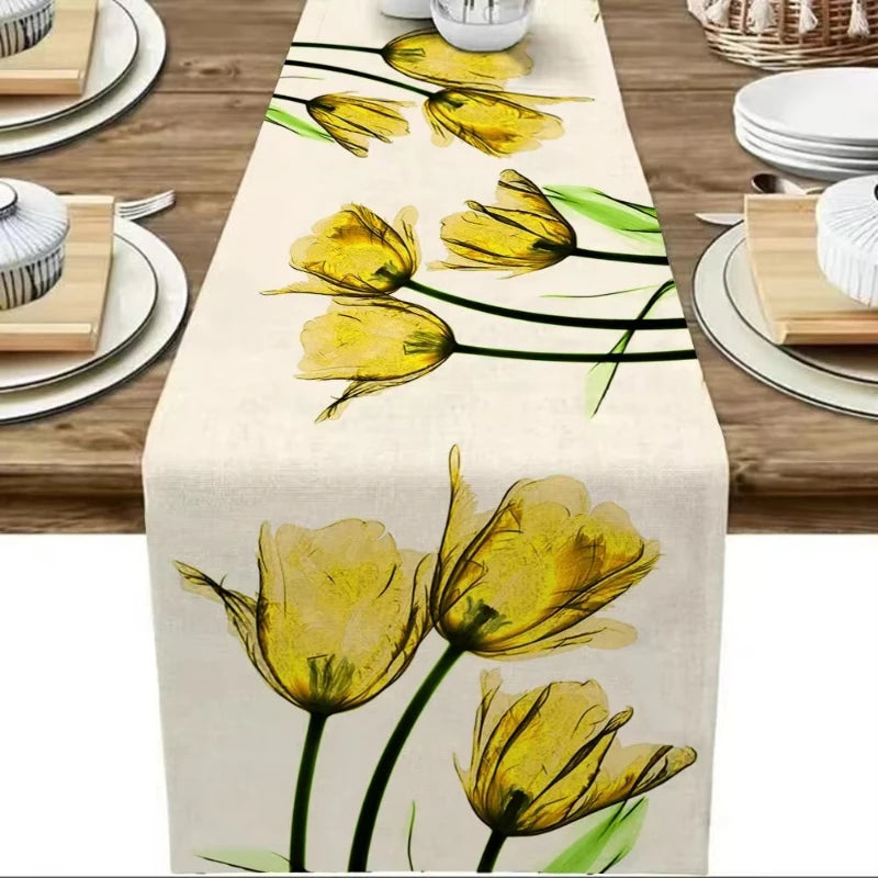 Tulip Linen Table Rustic Farmhouse Style Table Runner 13X70 Inch, Kitchen Dining Table Decoration Indoor Outdoor