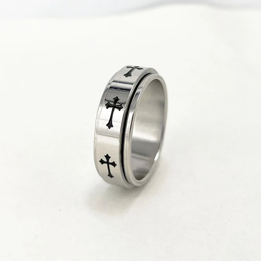 Rotatable Metal Cross Ring For Men Women Silver Color Stainless Steel Ring Punk Gothic Simple Accessories Christian Jewelry Gift. Limited stock available.
