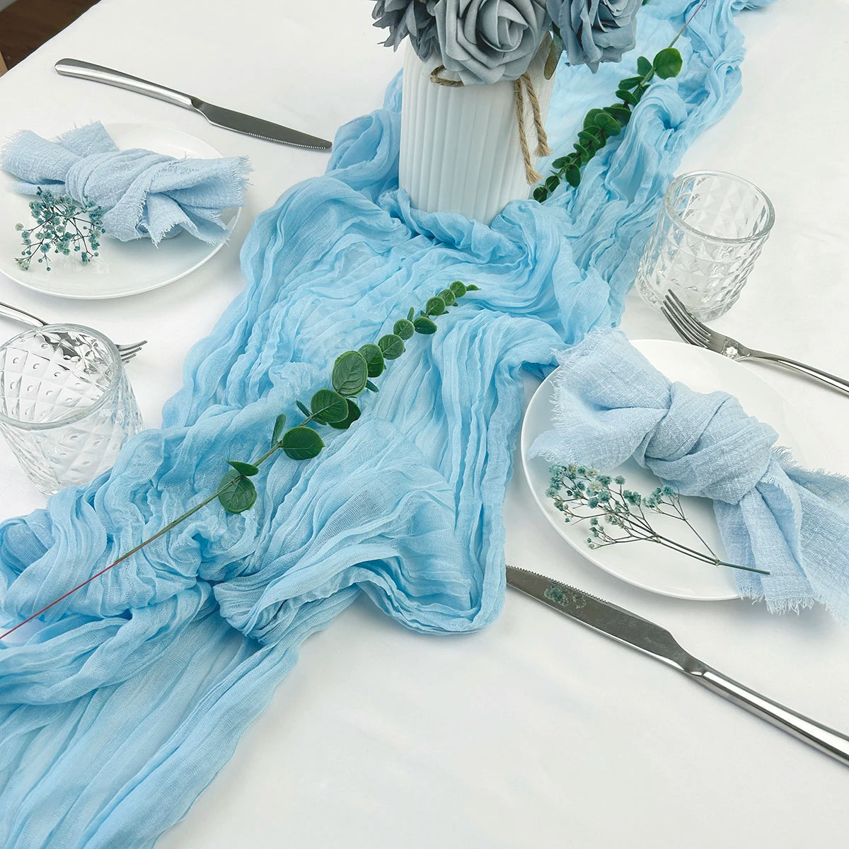 Semi-Sheer Gauze Table Runner Sage Cheesecloth Table Setting Dining Vintage Wedding Party Christmas Banquets Arches Cake Decor