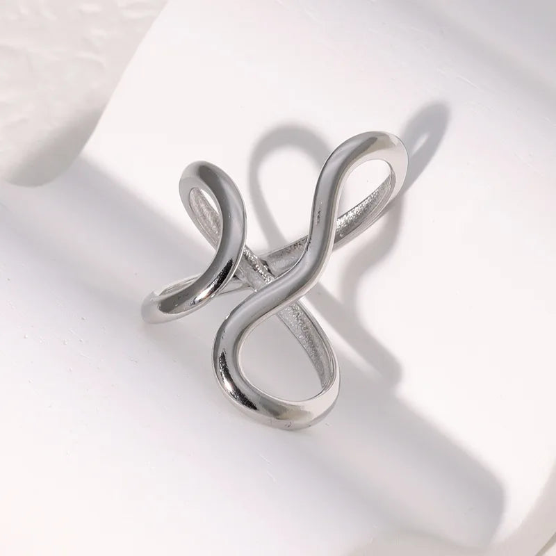 18K Gold Plated Open Ring | Trendy Stainless Steel Jewelry for Women Stainless Steel Waterproof Open Ring Personality Charms PVD Real Gold 18K Plated Trendy Jewelry for Women