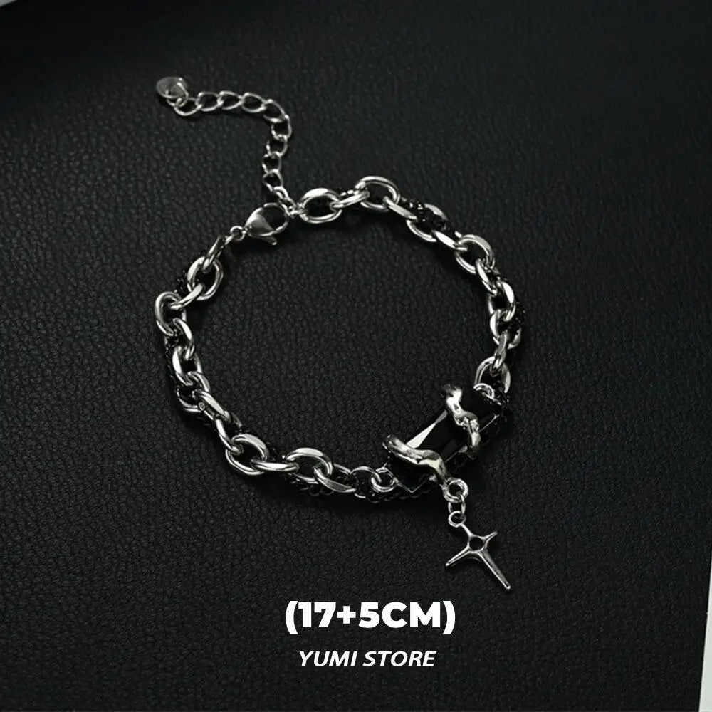 Retro Flame Cross Bracelet For Men Woman Hip Hop Titanium Steel Splice Chain Charm Unisex Jewelry Cool Kpop Luxury Accessories. Limited stock available.