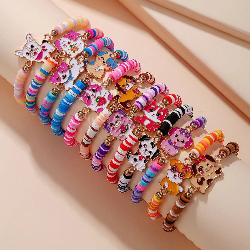12Pcs/set Adorable Unicorn Cat Flower Charm Elastic Handmade Beaded Bracelets for Women Girls Birthday Party Jewelry Friendship Gift. Limited stock available.