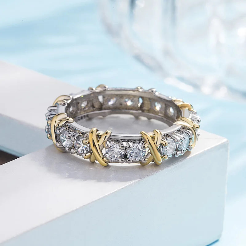 Two-tone Cross Hollow Rhinestones Ring in Two Colors Accessory For Events, Parties, And Daily Wear