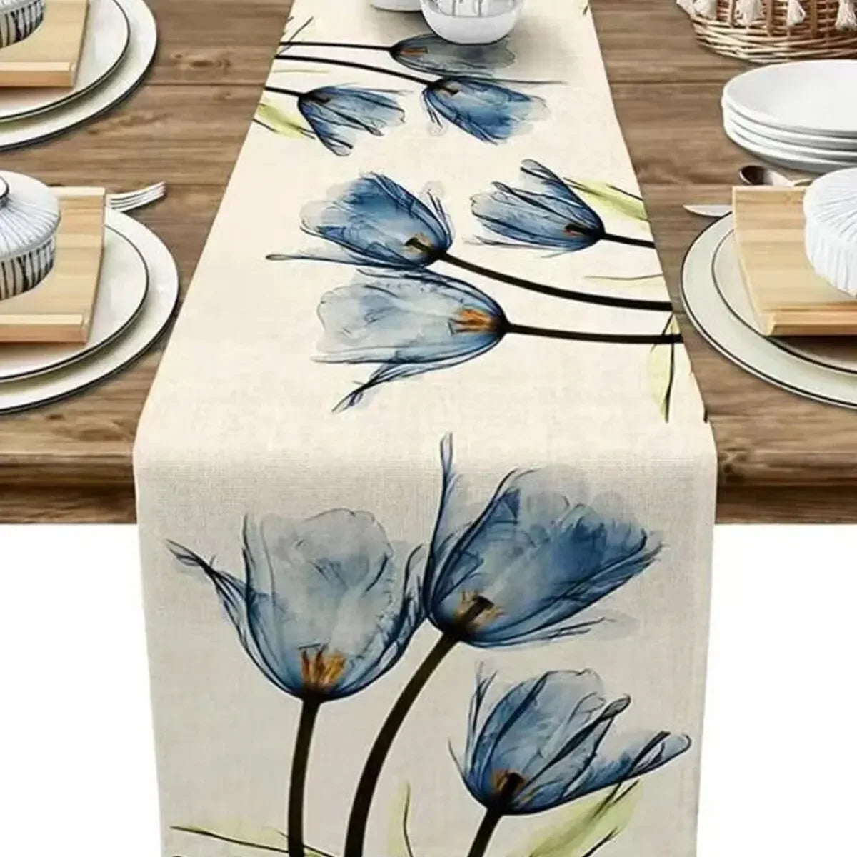 Tulip Linen Table Rustic Farmhouse Style Table Runner 13X70 Inch, Kitchen Dining Table Decoration Indoor Outdoor