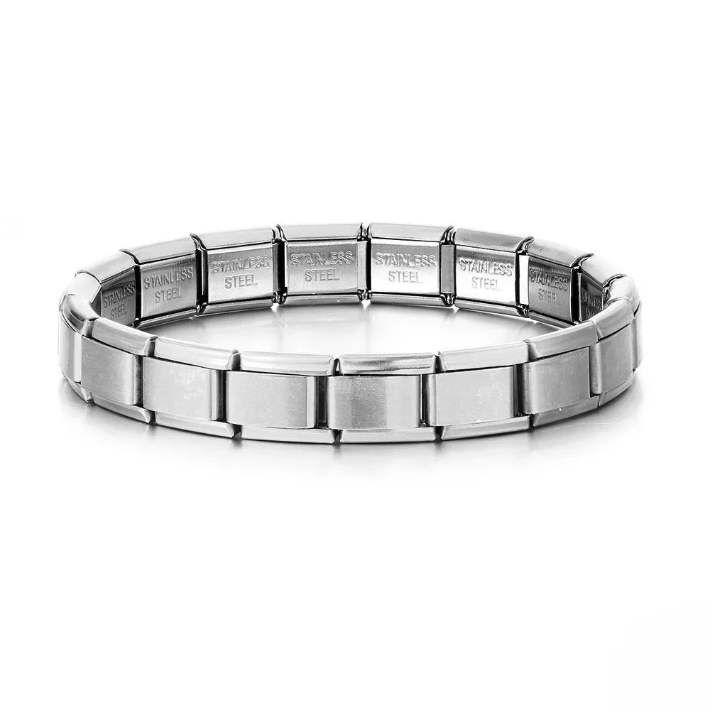 Trendy Square Italy Stainless Steel Bracelets For Women Men HipHop Metal Italian Modules Stretchable Gift Birthday Party Jewelry. Limited stock available.