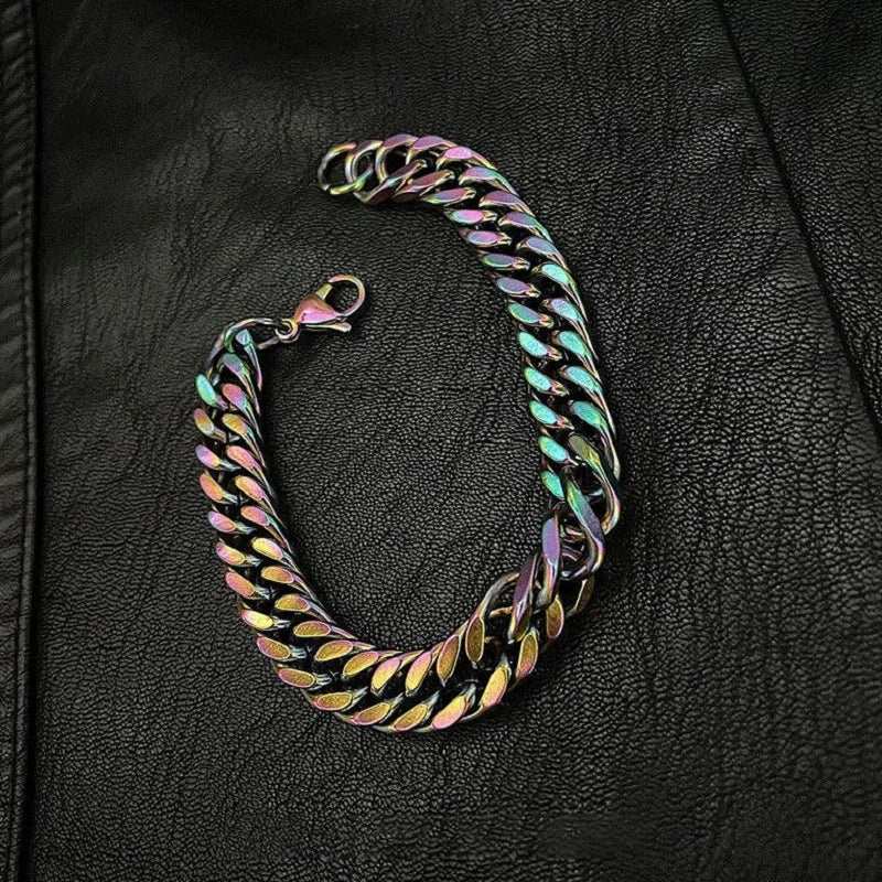 316L Unique Stainless Steel Cuban Chain Bracelet for Men Women Figaro  Vintage Metal Viking Kpop Pulseras Emo Cute Luxury Jewelry Gift. Limited stock available.