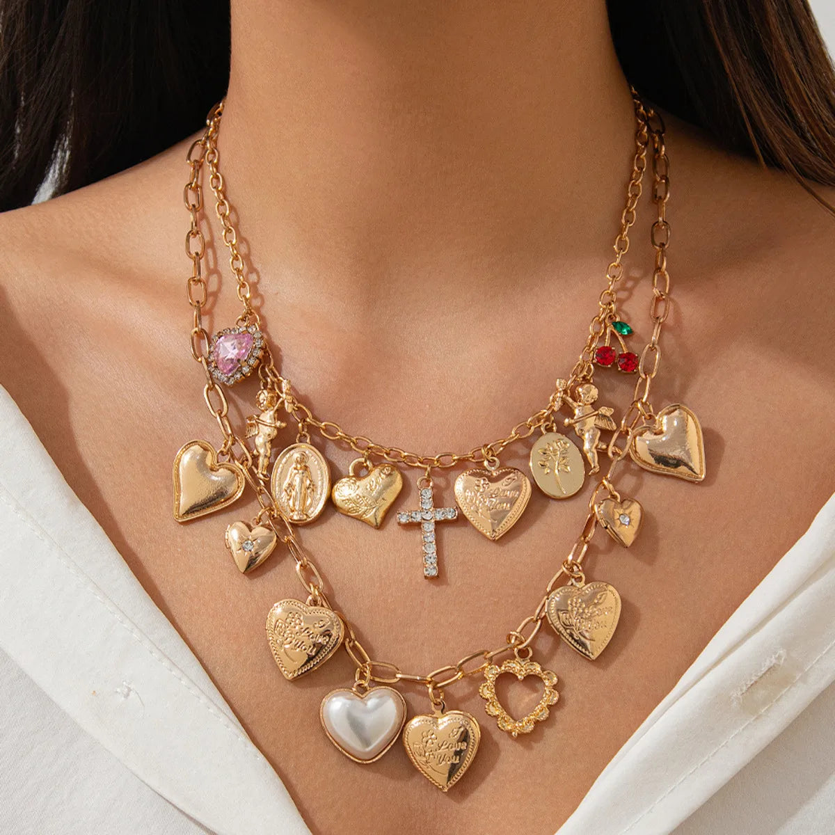 Ingemark Fashionable 2Pcs/Set Punk Classic Metal Chain Necklace for Women Vintage Love Heart Rhinestone Cross Pendant New Year Jewelry Gift. Limited stock available.